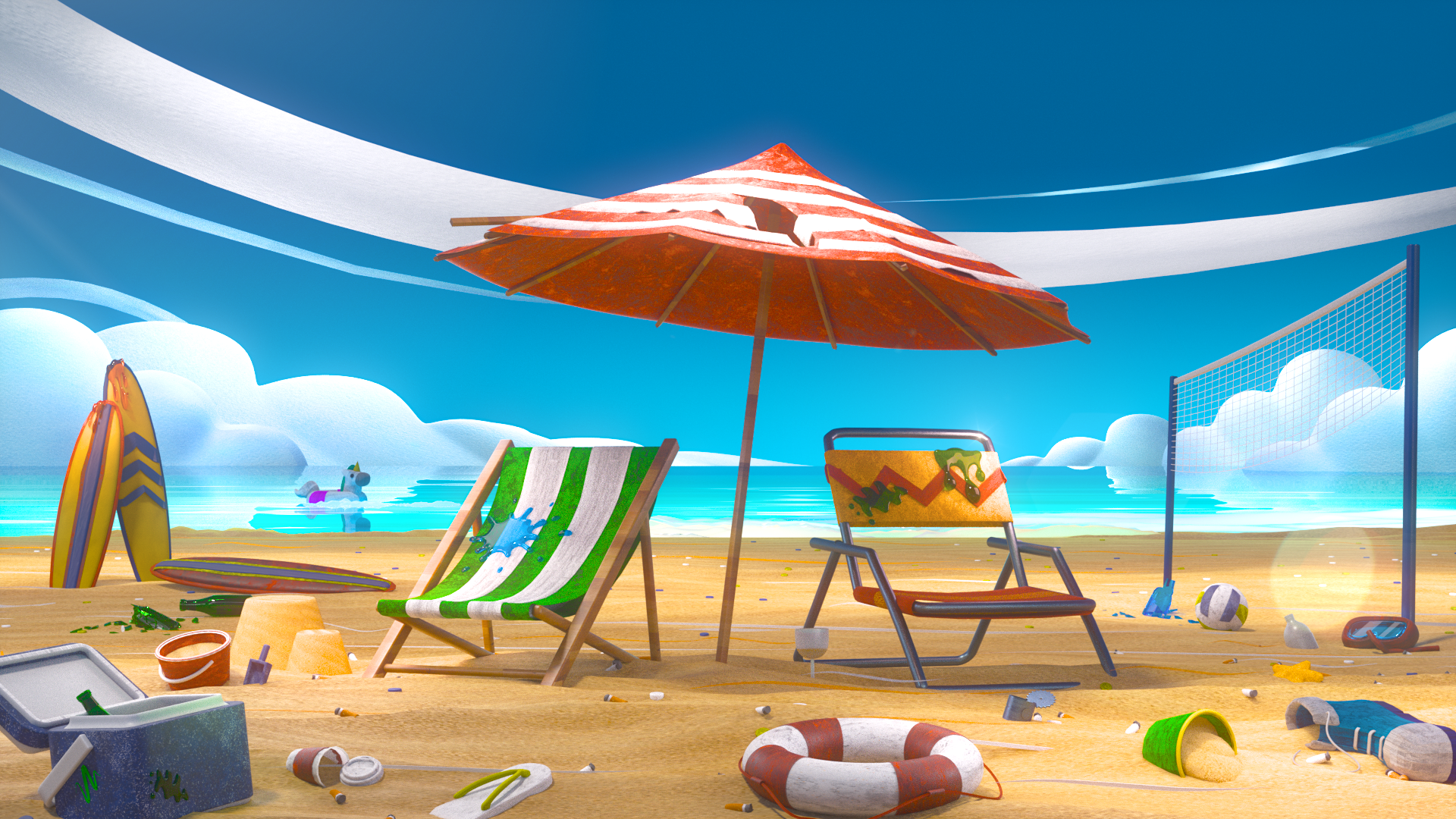 3D beach scene
